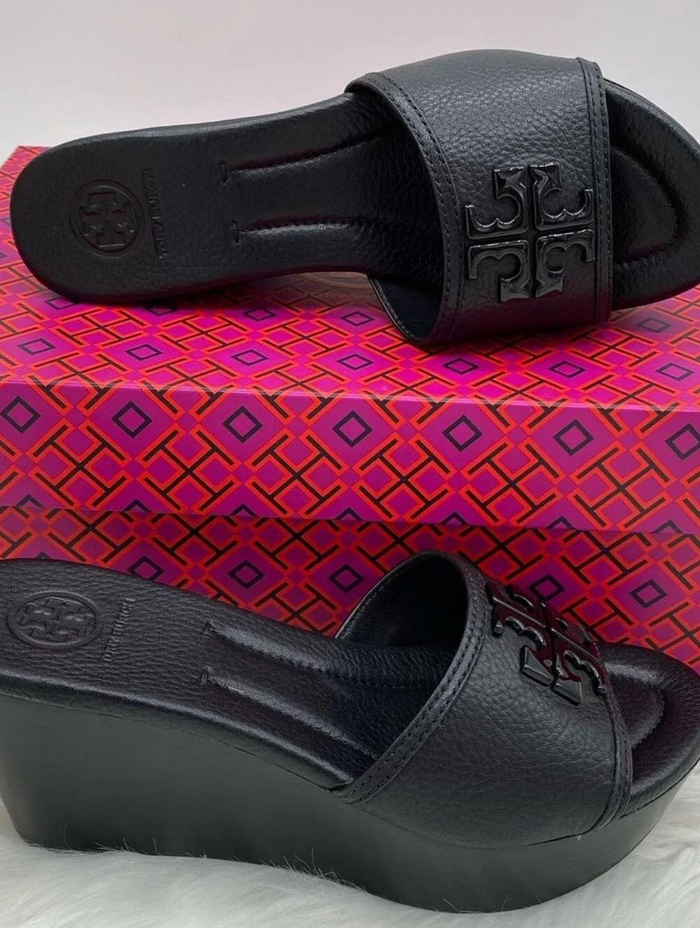 TORY BURCH LOWELL 2 80MM WEDGE SLIDE 50878 - PERFECT BLACK